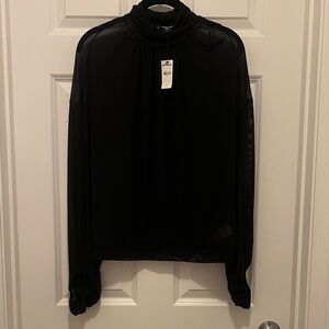 Express Black Mesh Dolman Sleeve Mock Neck Top